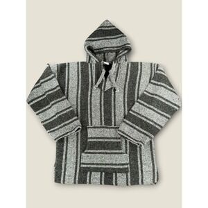 La Malinche Mexican Baja Hoodie Mens Large Olive Green Striped Jerga Pullover